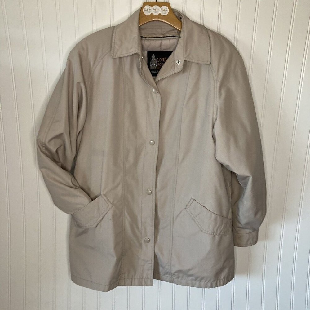 London Fog Womens 10 Reg Zip Snap Front Removable Liner Khaki Tan Car Coat